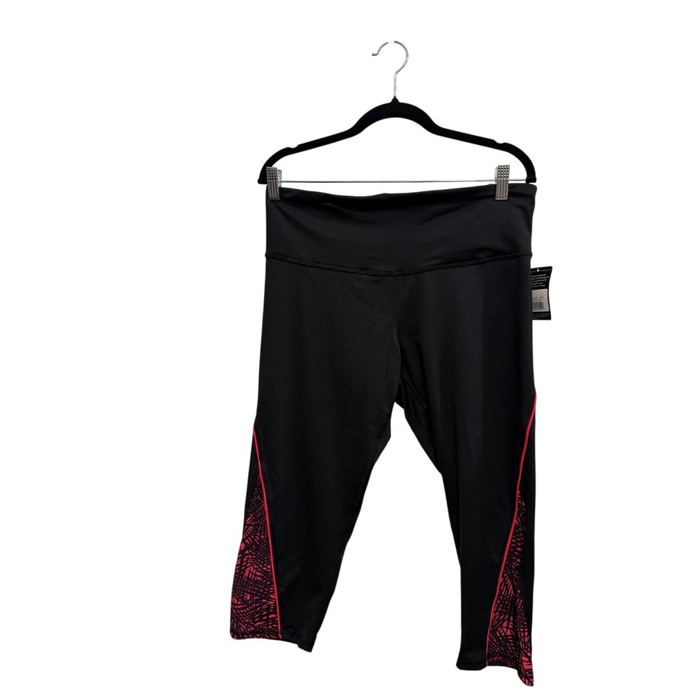 C9 Champion Womens XL Capri Leggings Black Pink Trim High Rise‎ Workout Mesh NWT